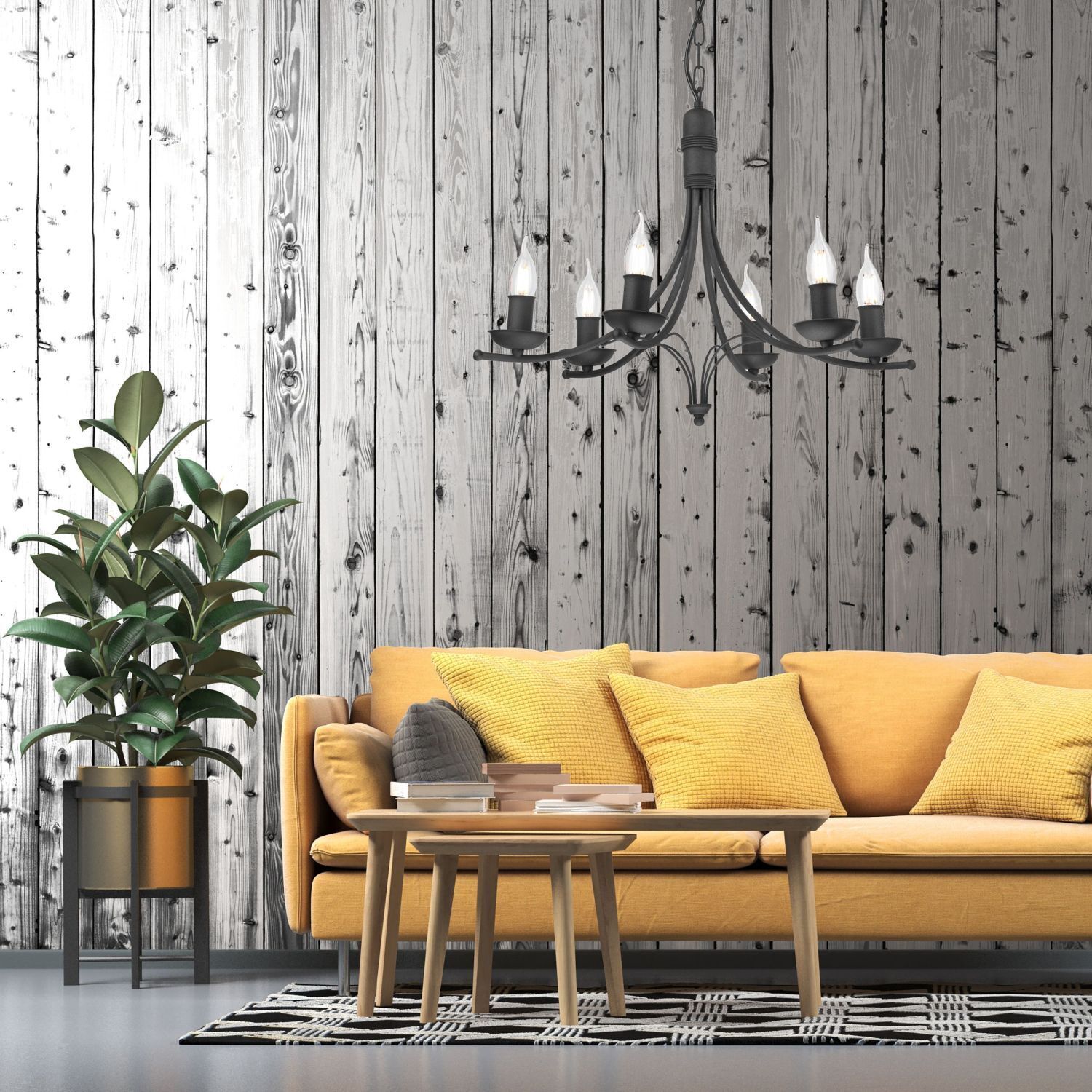 Lustre Métal Rustique 6 branches E14 Noir