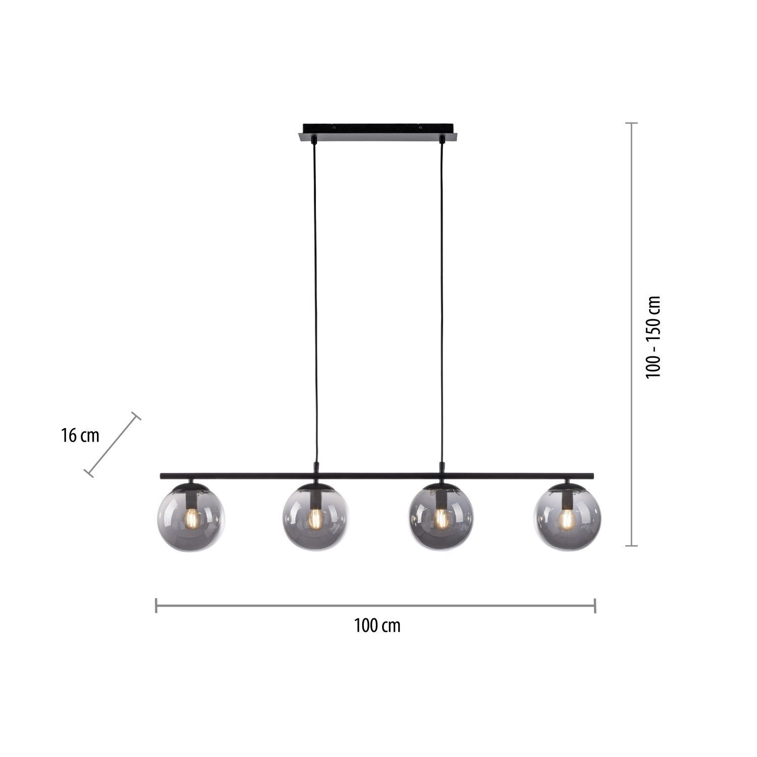 Suspension allongée en verre fumé 100 cm E14 confortable