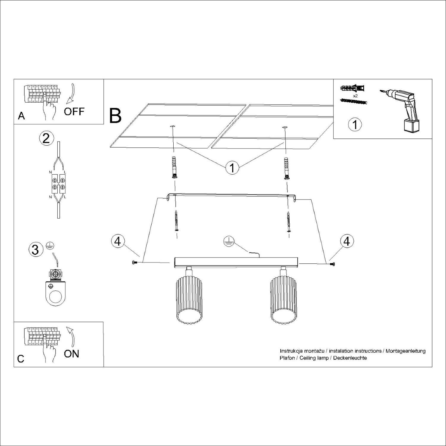 Spot de plafond doré à 2 flammes GU10 L : 30 cm orientable