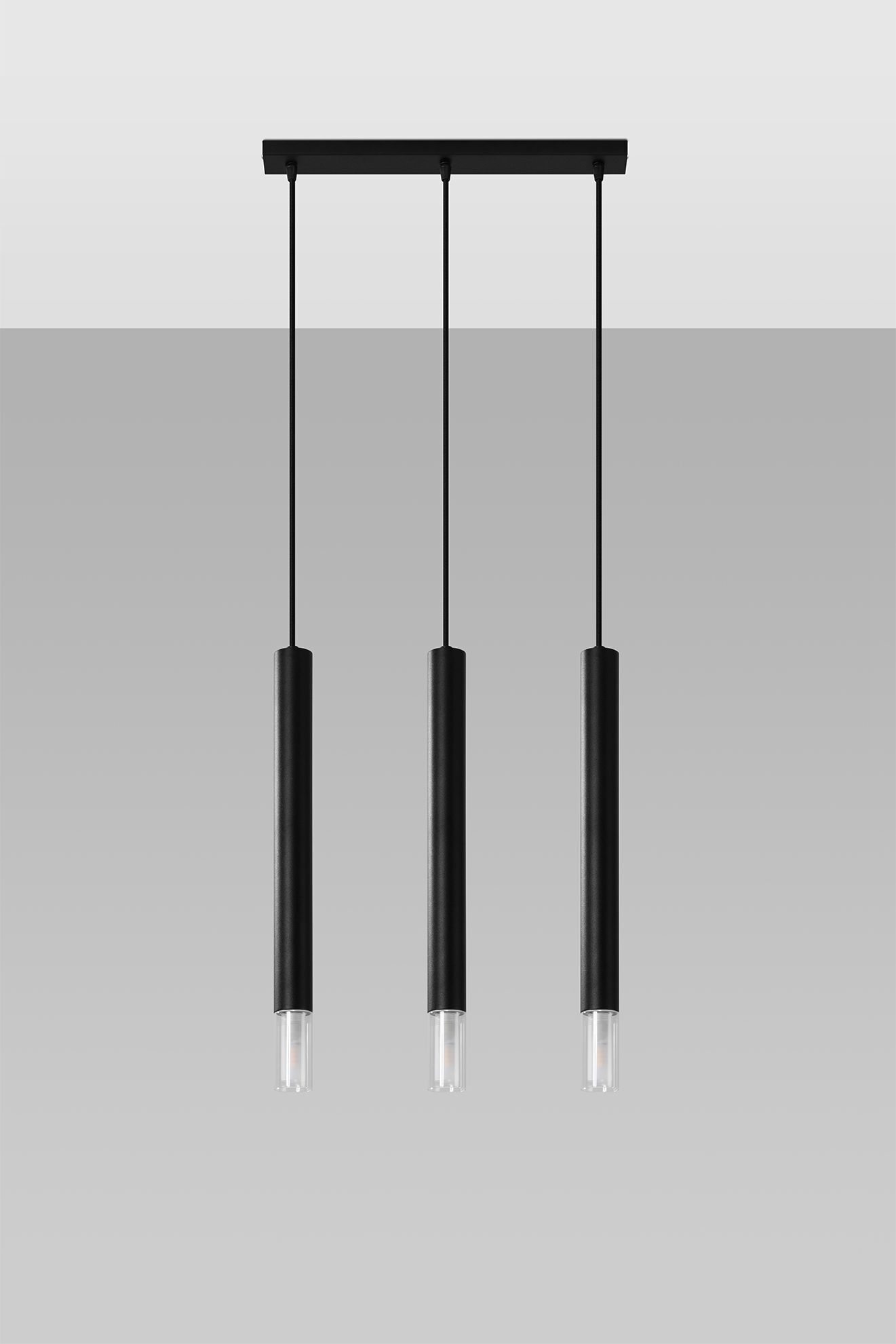 Lampe à suspendre noire métal verre 3 flammes G9 étroite