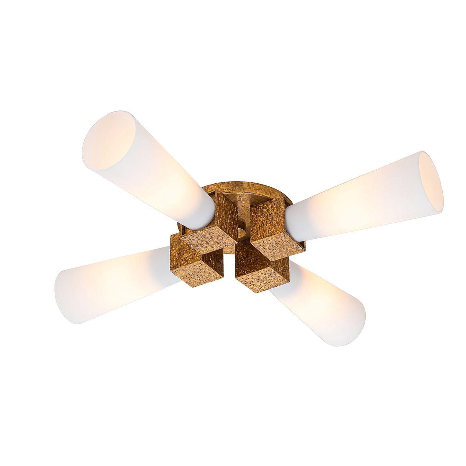 Plafonnier métal verre L : 66 cm en or antique blanc