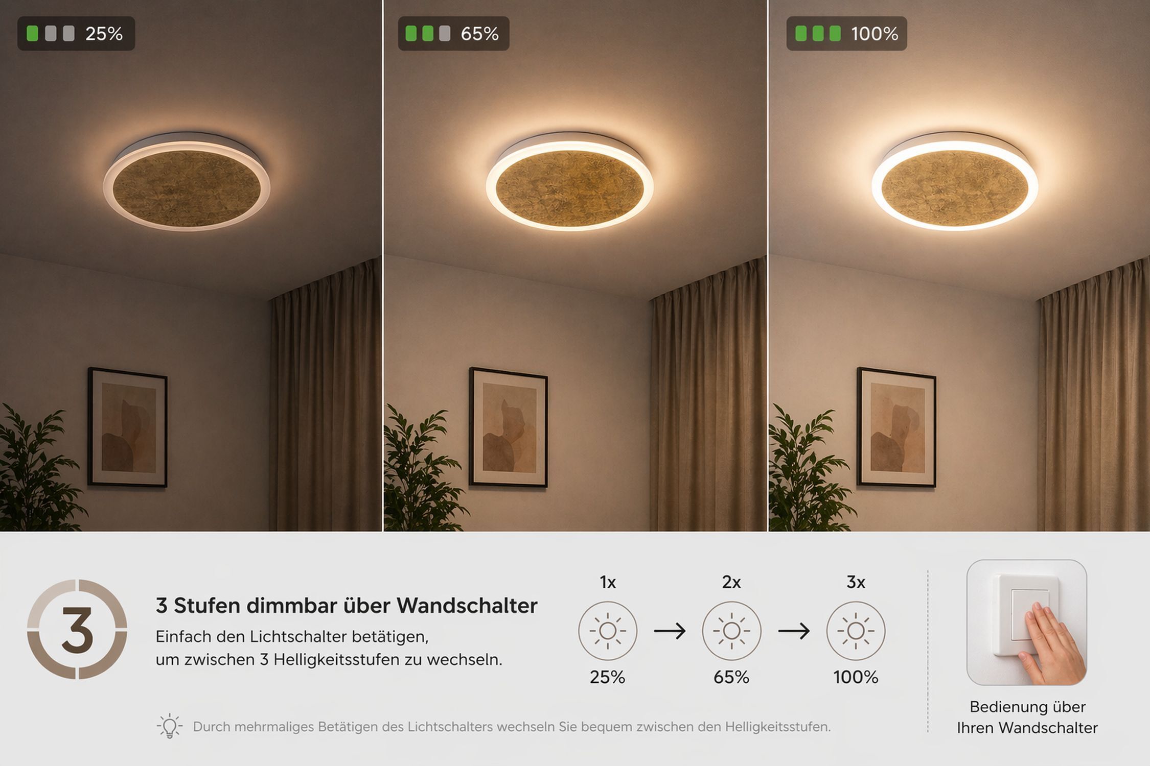 Applique LED or noir ronde Ø50 cm 3500 K dimmable deckenleuchte, runder deckenleuchter, LED-licht, zirkularer rahmen, wohnzimmerbeleuchtung