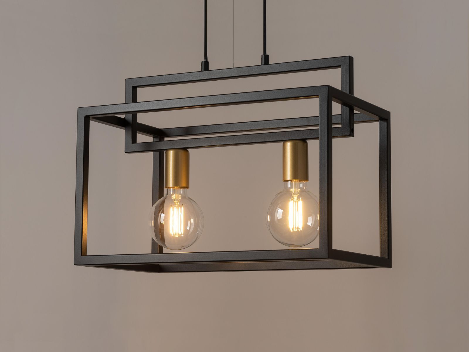 Suspension en métal or noir L:45 cm E27 2 flammes
