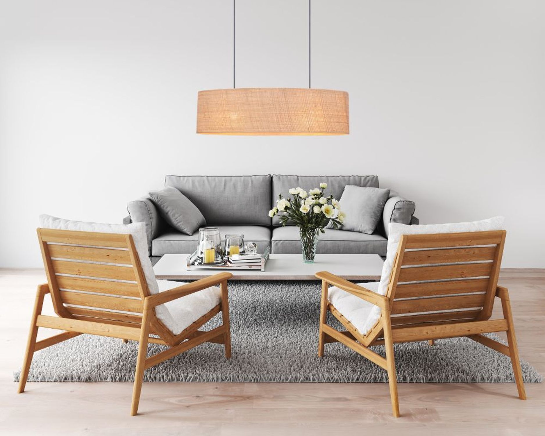 Gemütliche Hängelampe Stoff Schwarz Natur 2-flammig E27 wohnzimmer, sofa, couchtisch, hängelampe, holzstühle