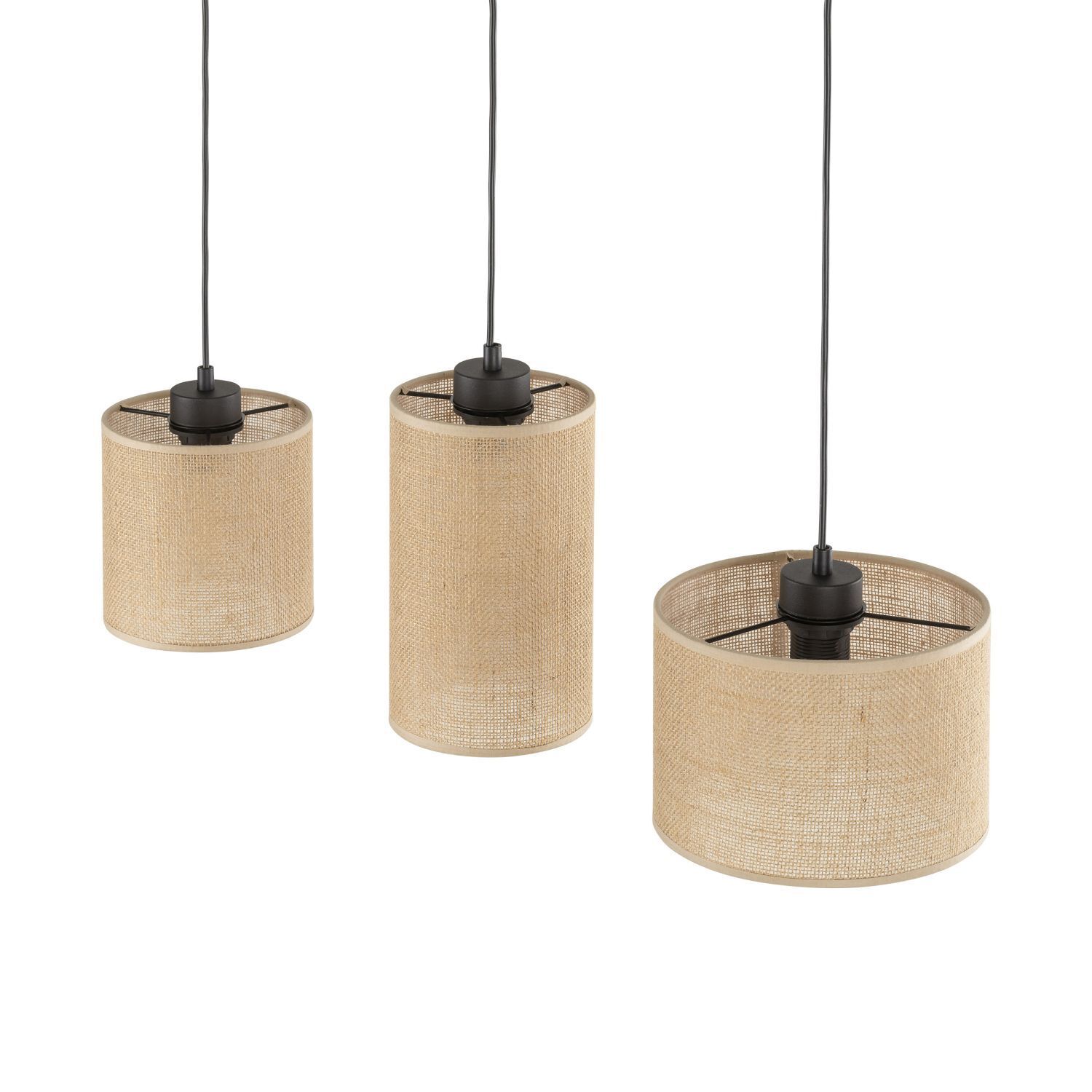 Suspension 3 flammes tissu métal L : 79 cm E27 Boho Lampe
