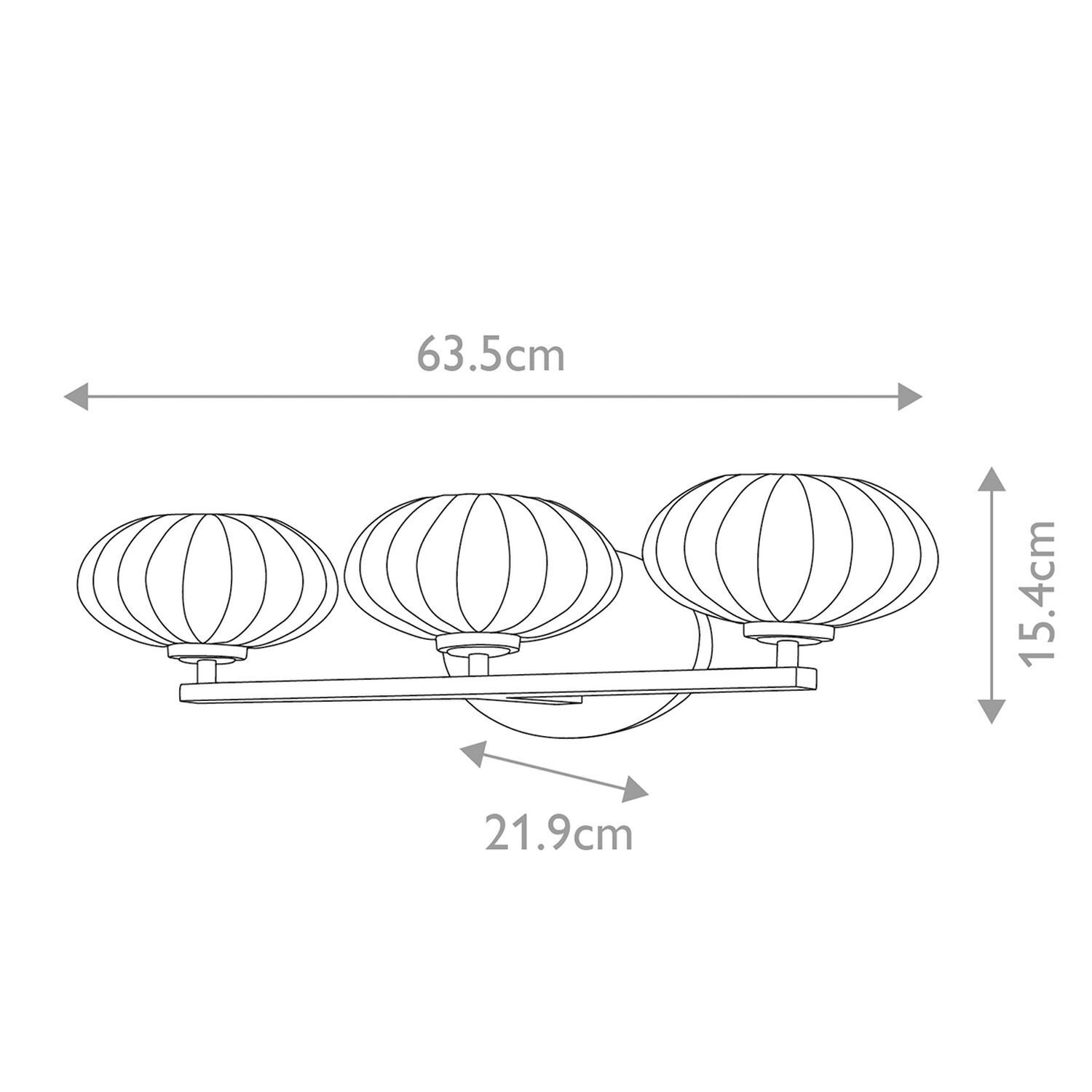 Badezimmerlampe Wand Metall Glas 63,5 cm breit IP44 G9 LED Deckenleuchte, Hängelampe, 3-Lampion-Design, Metallrahmen, Lampe mit Glaslampions