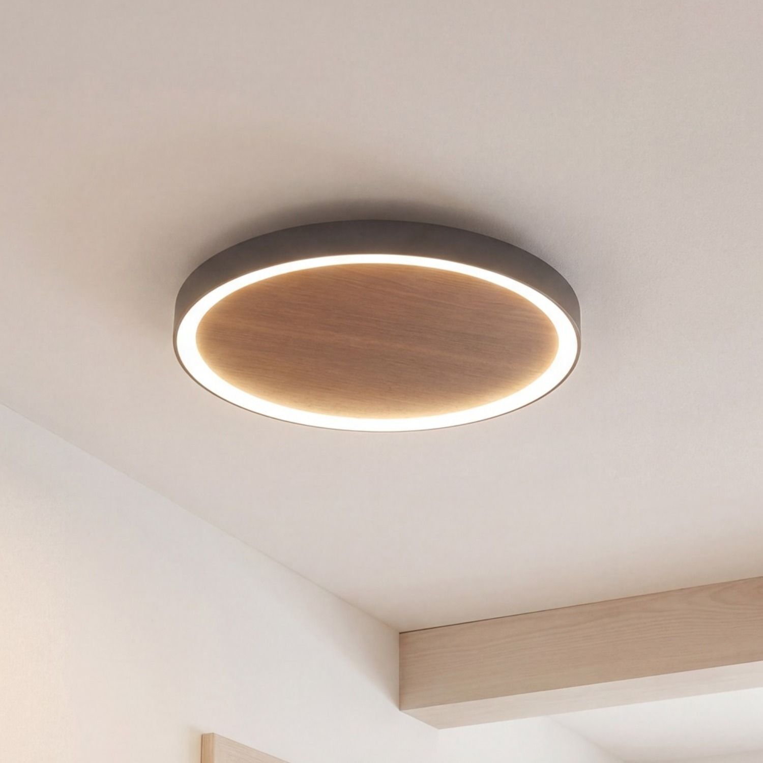 Applique LED Bois Noir ronde Ø50 cm 3500 K dimmable deckenleuchte, rund, holzoptik, led, inneres licht