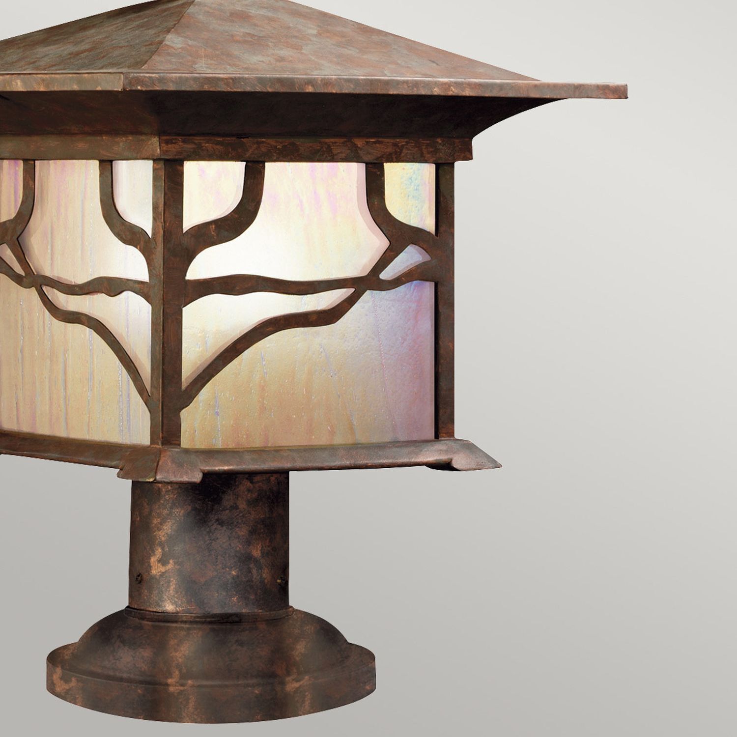 vintage lantern, rustic metal, baum silhouette, glasplatten, patina finish