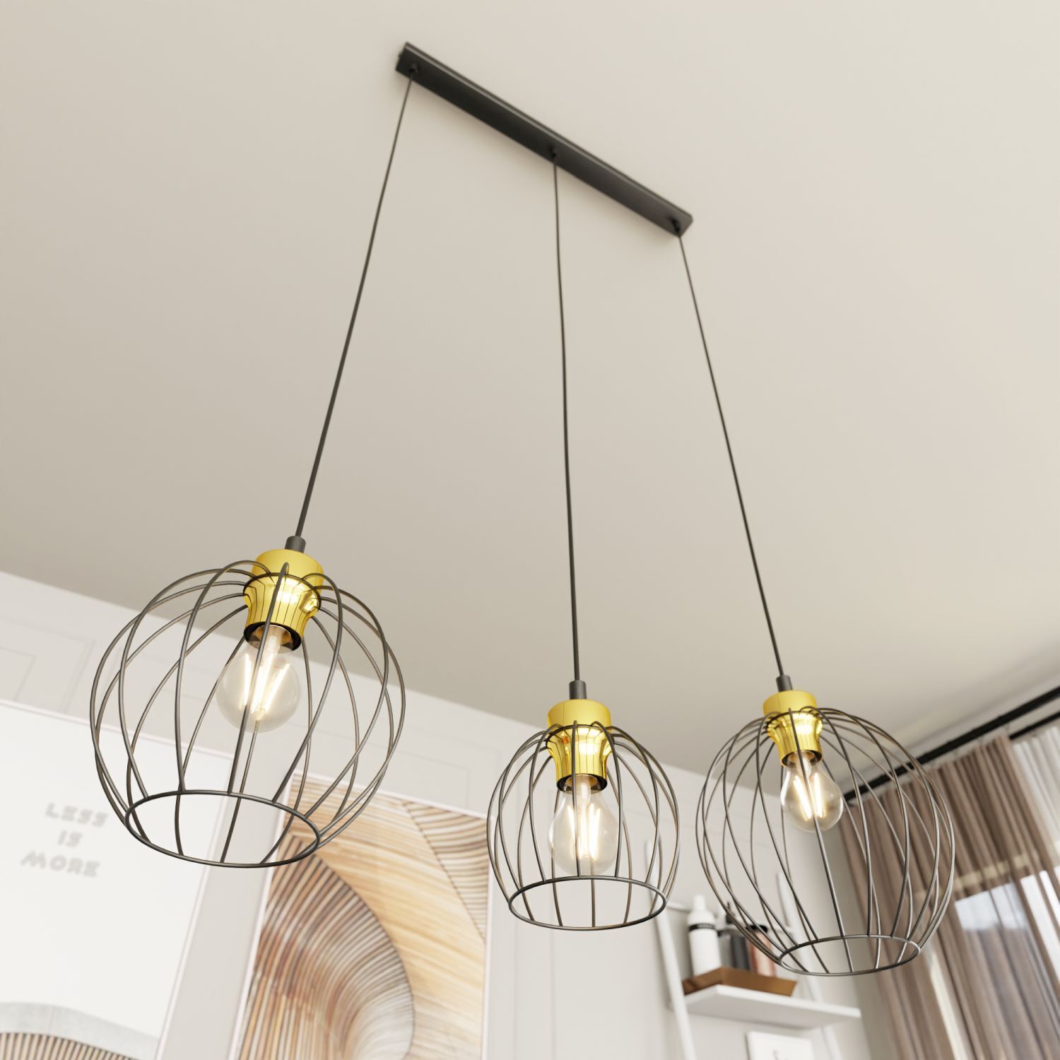 Longue lampe à suspendre Noir Or L:77 cm élégant et stylé