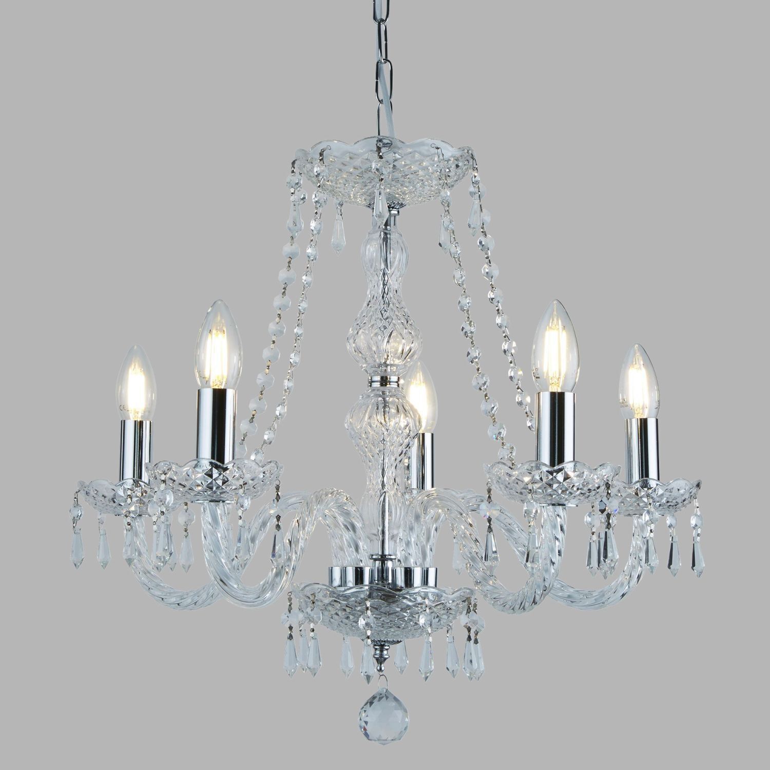 Lustre cristal en chrome 5 flammes E14 Ø 50 cm