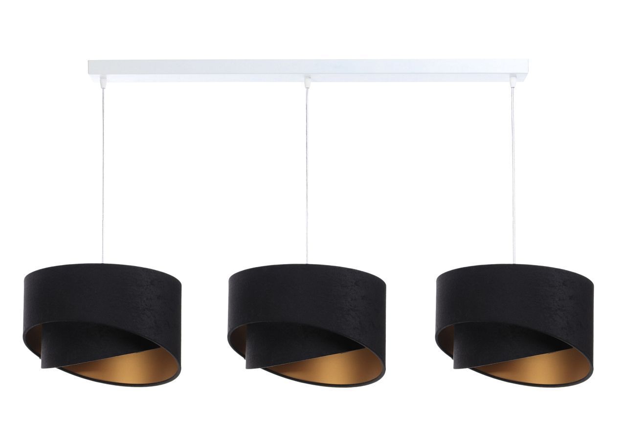 Lampe à suspendre table à manger 3 flammes E27 blanc noir or tissu Lampe
