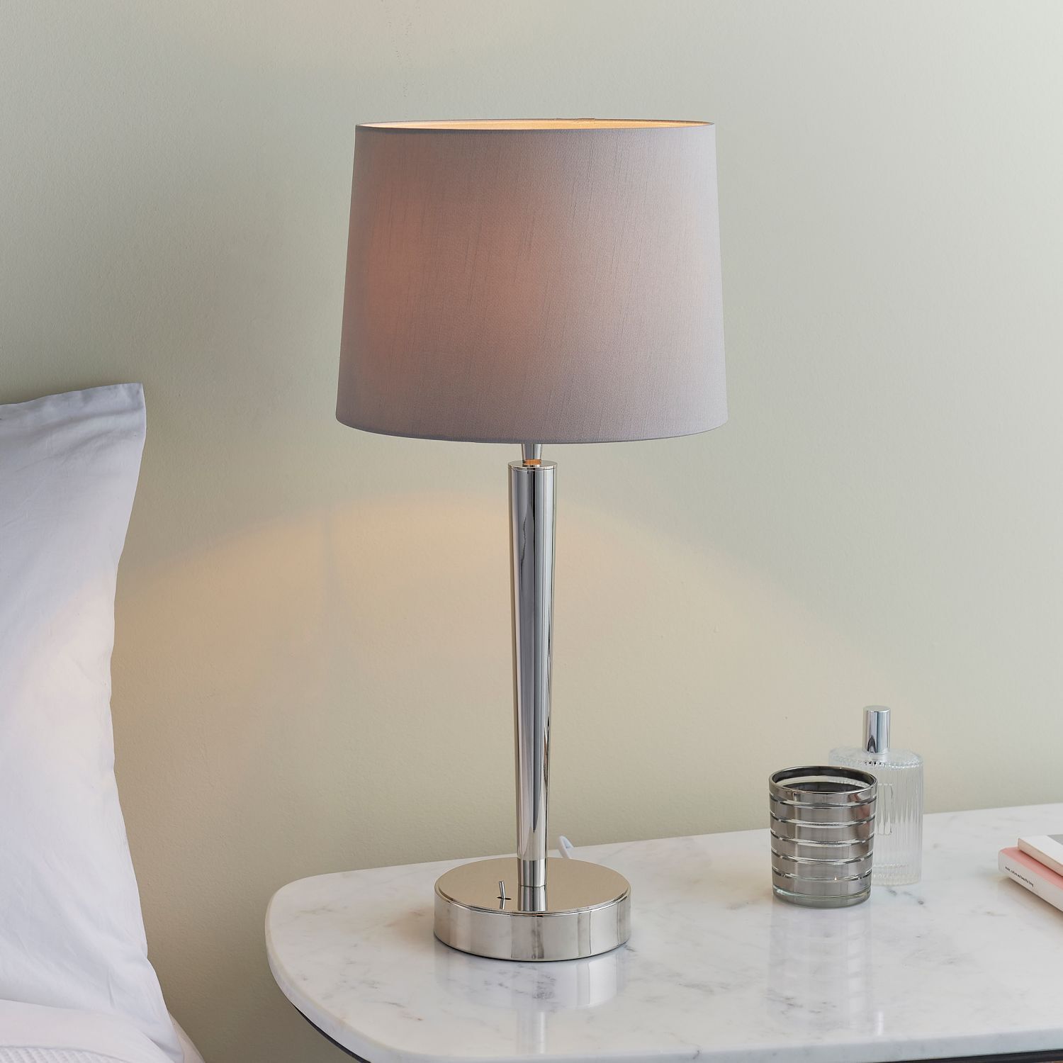 Lampe de table tissu métal 51,5 cm en nickel beige E14 FELIX