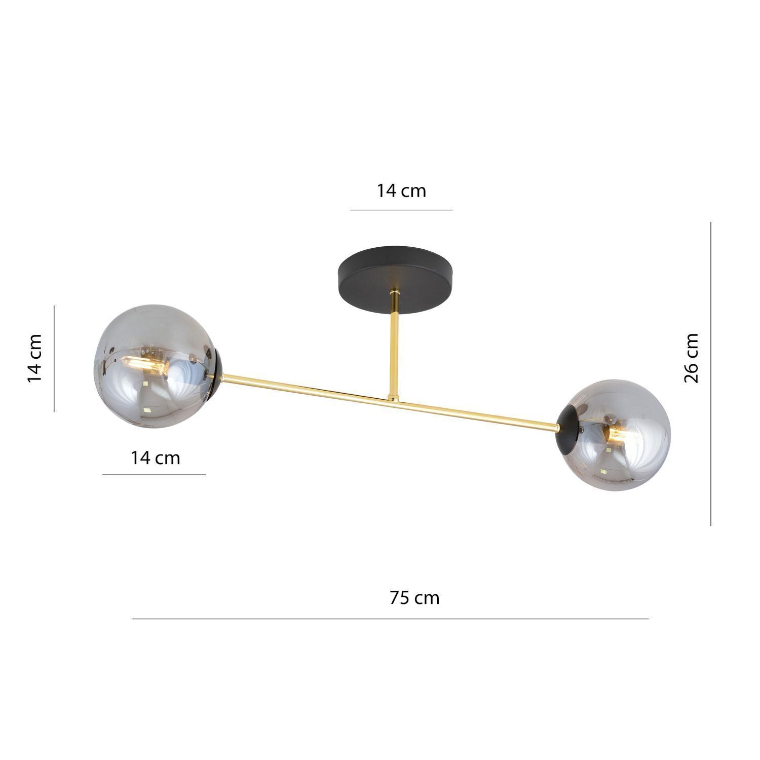 Deckenleuchte Rauchglas Metall 55 cm 2-flammig Deckenleuchte, Leuchte