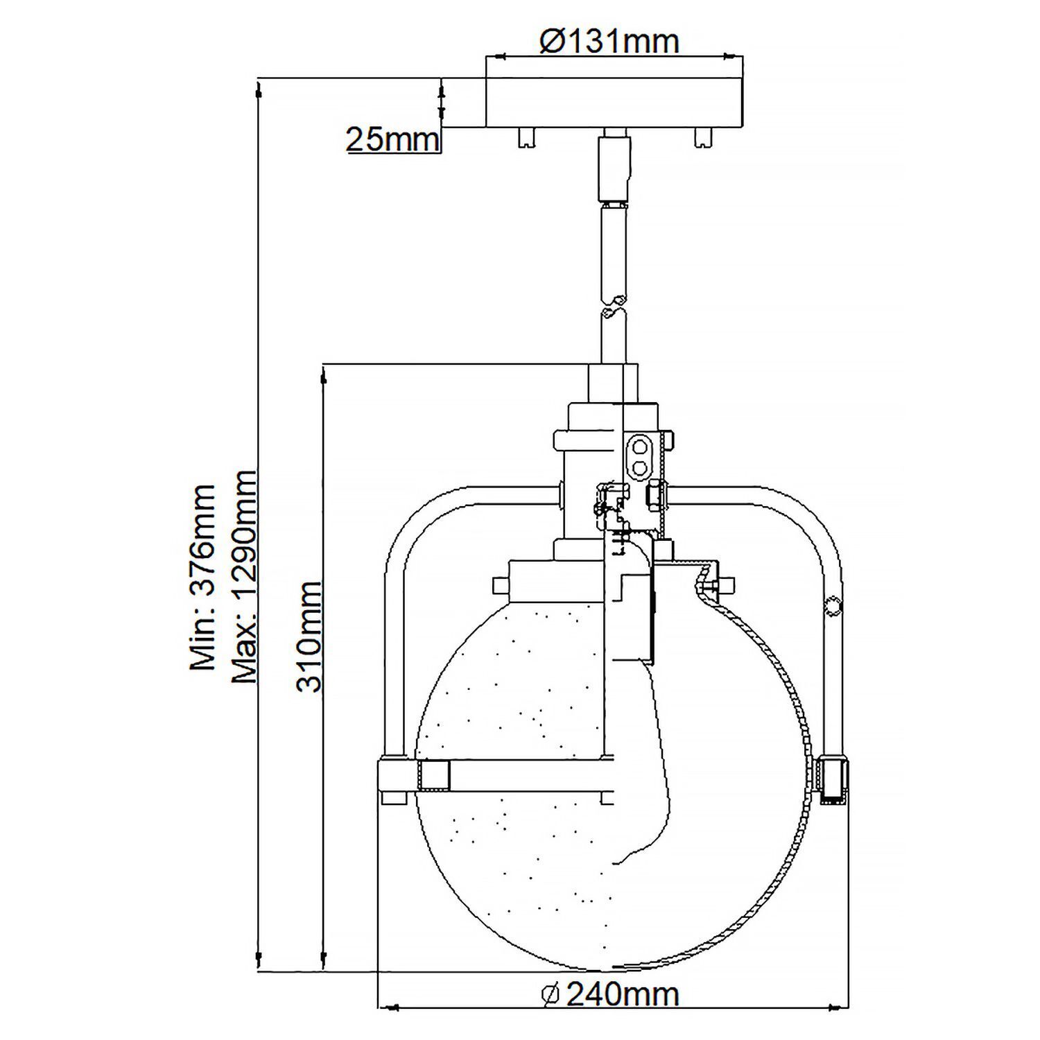 Suspension Abat-jour sphérique Ø 24 cm H : max. 1,29 m réglable