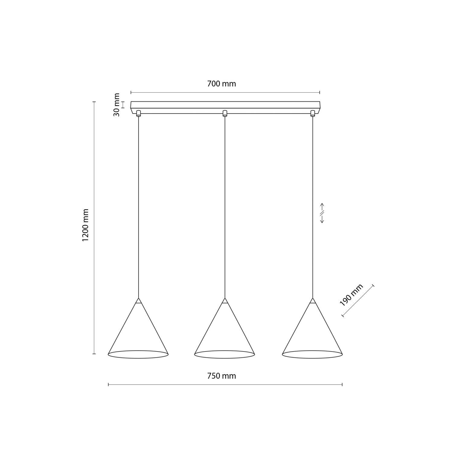 Suspension 3 flammes métal L : 75 cm blanc E27 CODY