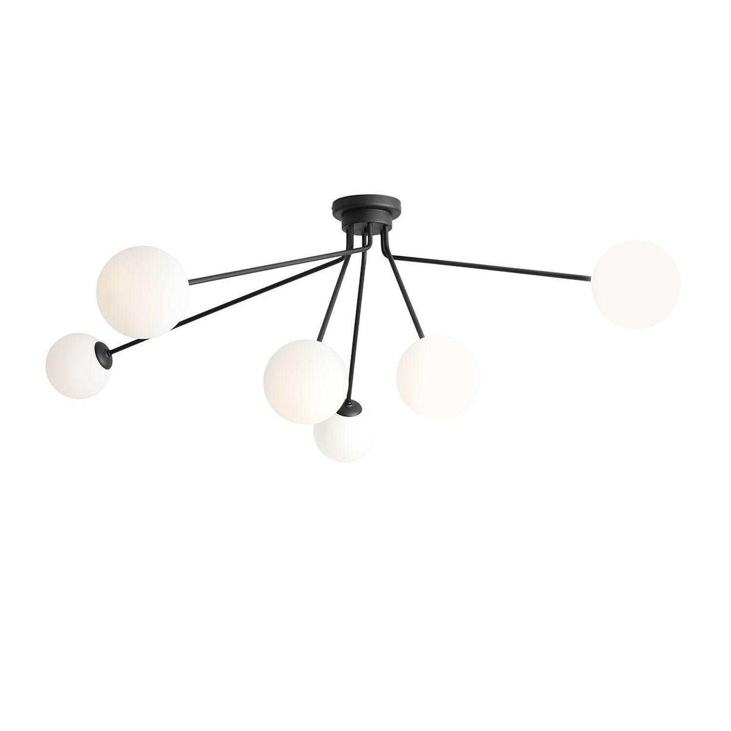 Grand plafonnier verre métal noir L:123 cm 6 flammes