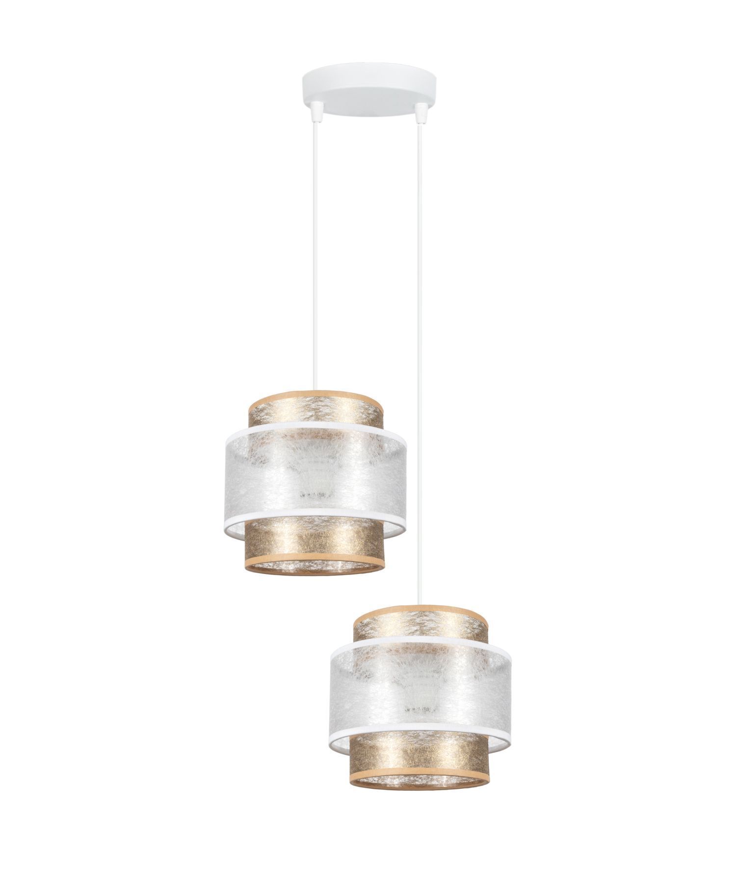 Tissu Suspension Blanc Or E27 2 feux L:33 cm