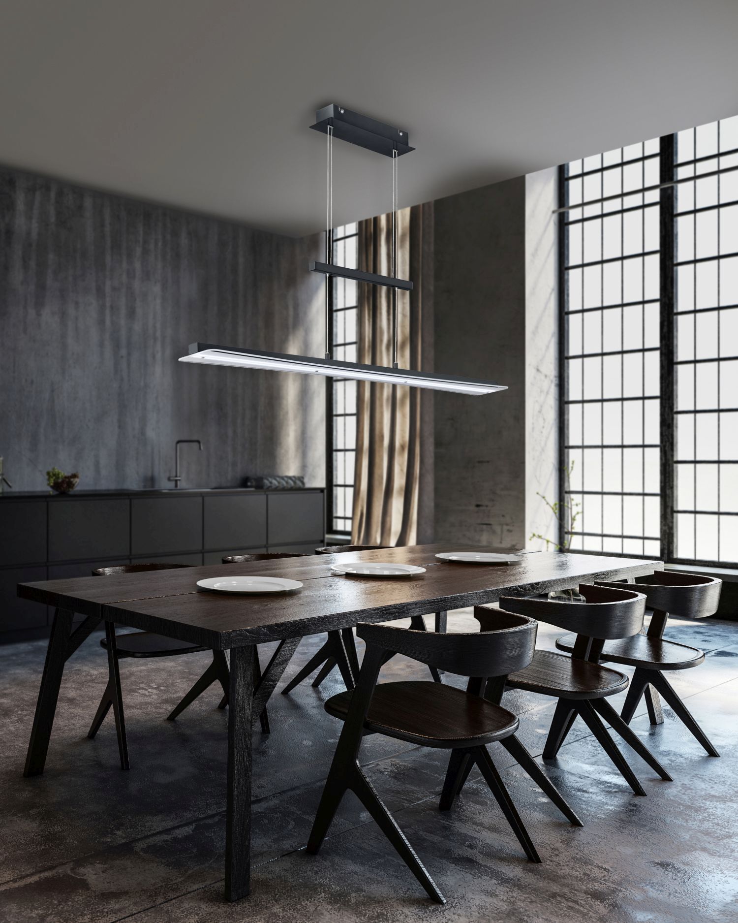 Grande lampe LED à suspendre métal verre Touch Dimmer noir Esstisch, Tisch, Esszimmer, Innenarchitektur, Cafeteria