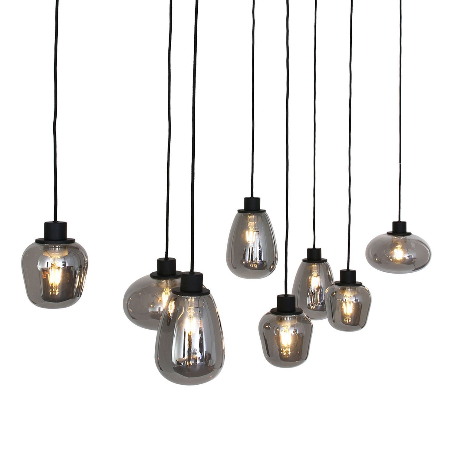 Lampe à suspendre ronde noir gris fumé verre métal 145 cm