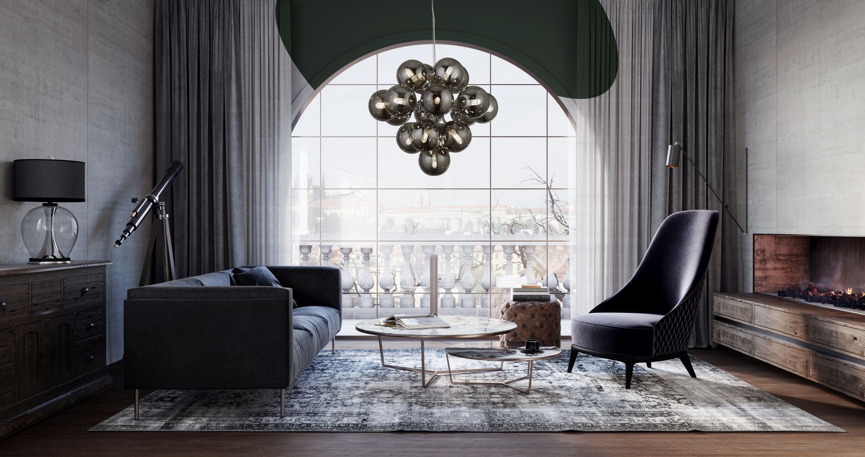 Lampe à suspendre verre Ø 41 cm 17x G9 gris fumée chrome décoratif