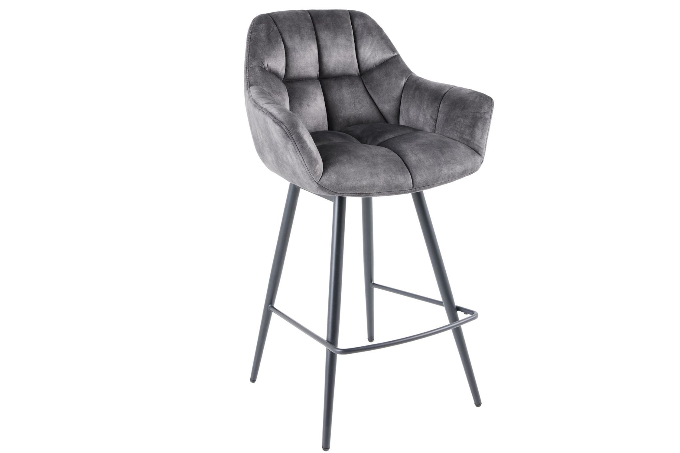 Fauteuil de bar avec dossier velours métal gris noir SONIA
