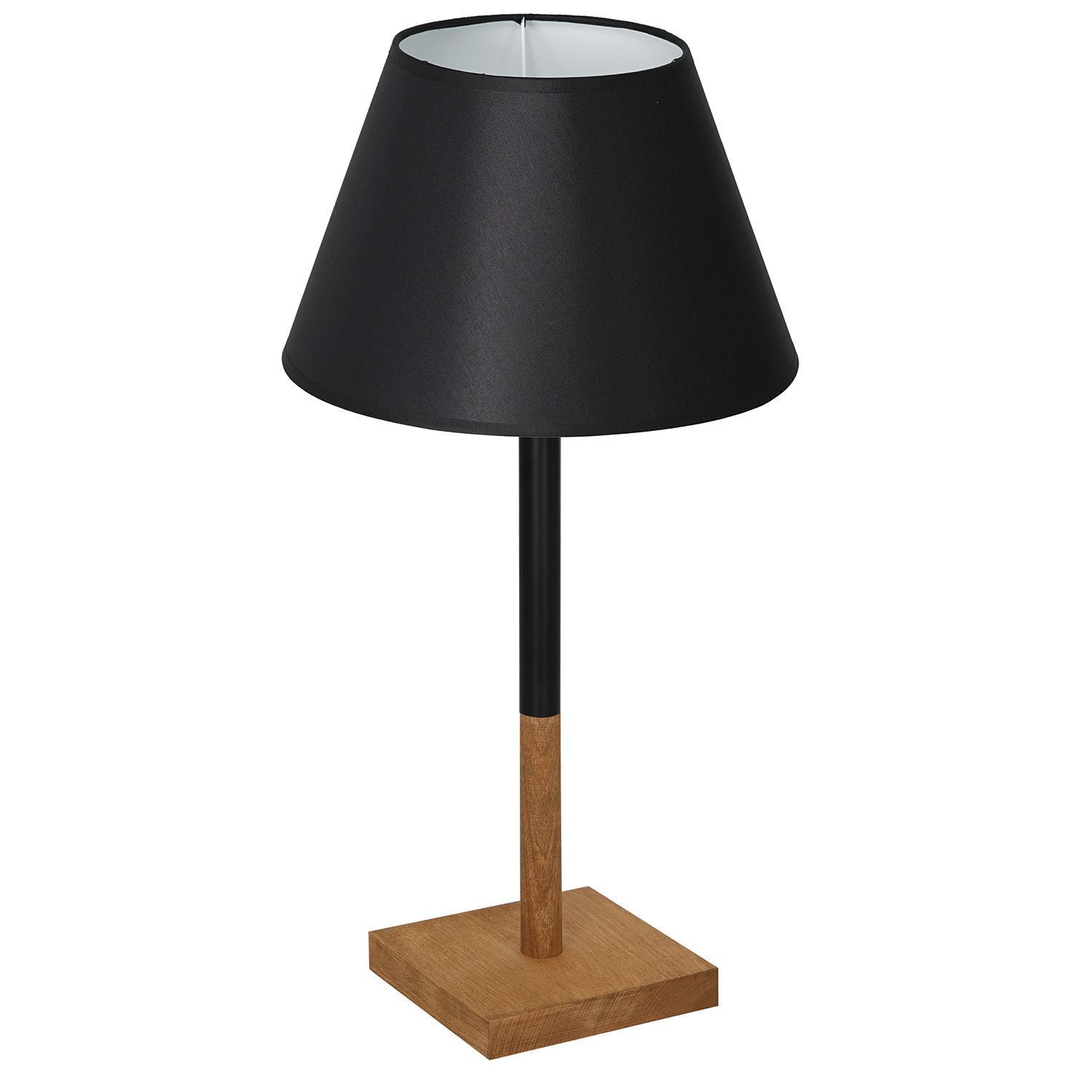 Lampe de chevet tissu bois noir nature blanc 56 cm E27