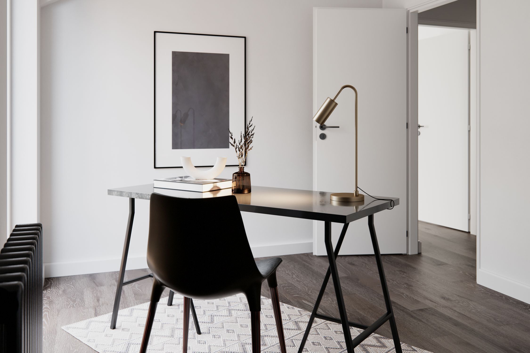 schreibtisch, arbeitszimmer, lampe, stuhl, dekor