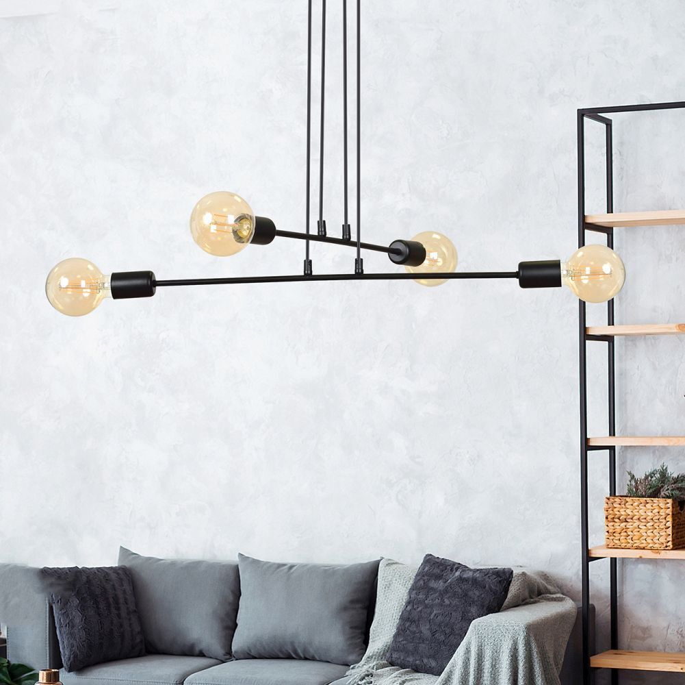 Lampe à suspendre noire métal rétro réglable E27