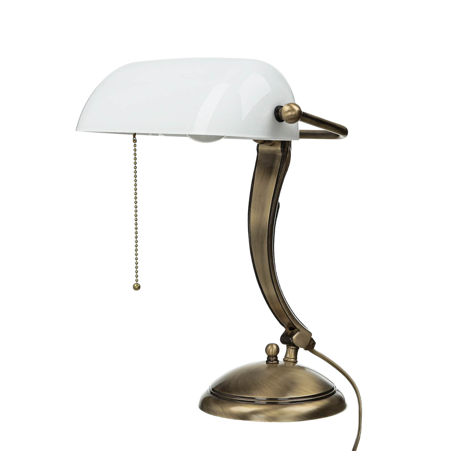 Lampe de banquier bronze en laiton avec abat-jour blanc