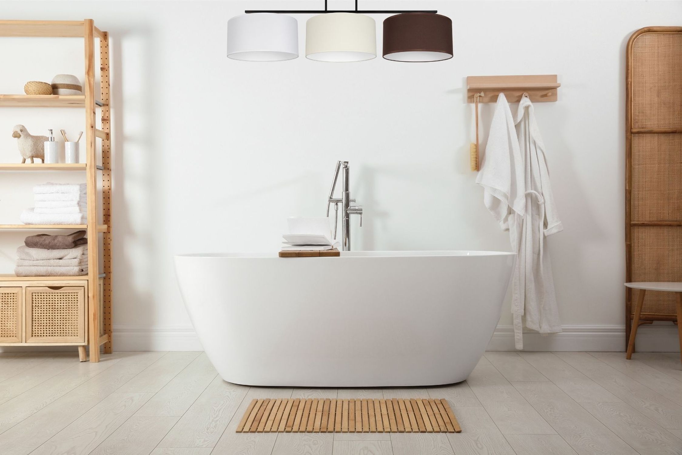 Plafonnier long Tissu Blanc Ecru Marron E27 100 cm Baden, Drinnen, Innenarchitektur, Badewanne, Wanne