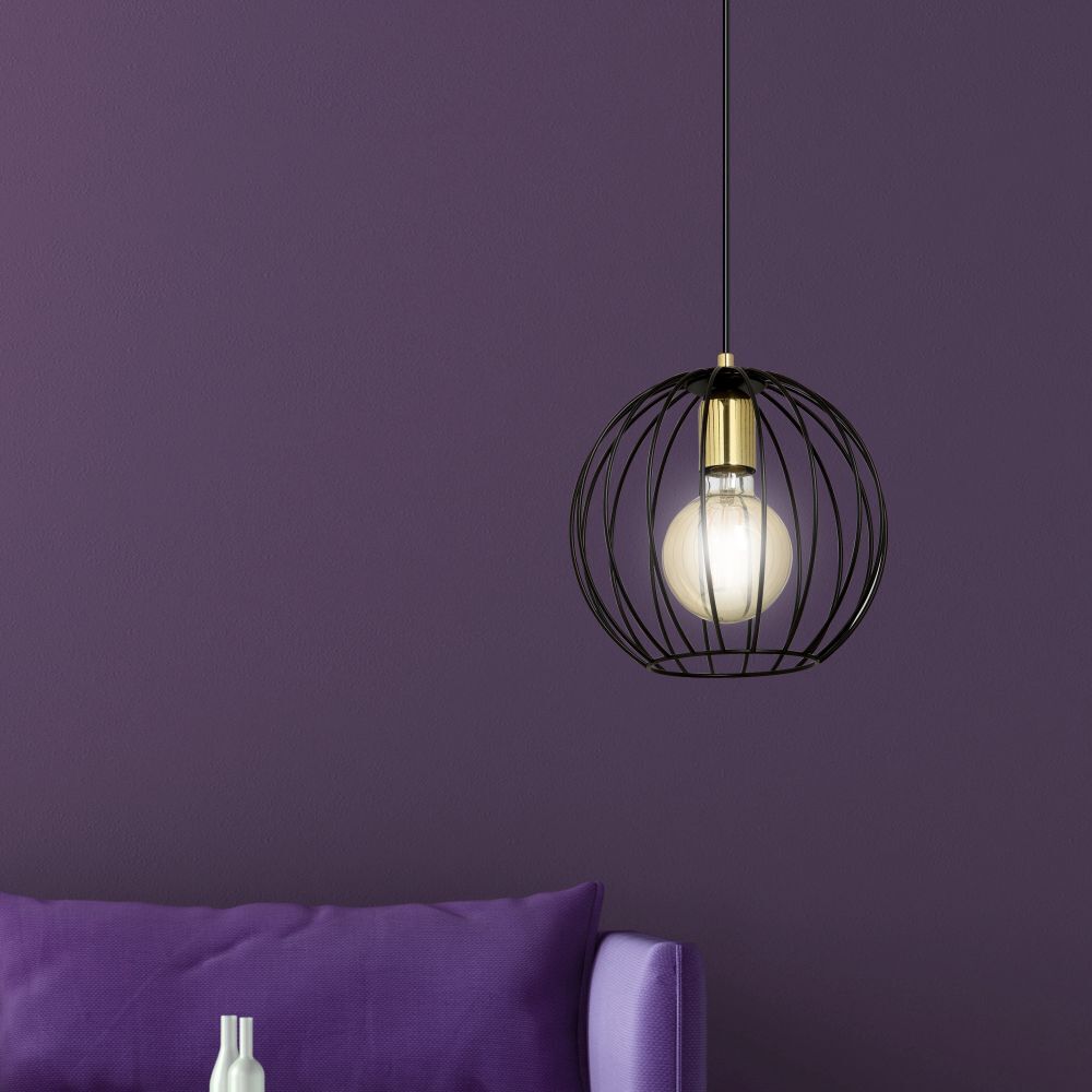 Suspension Boule Abat-jour Noir E27 Ø23cm Rétro