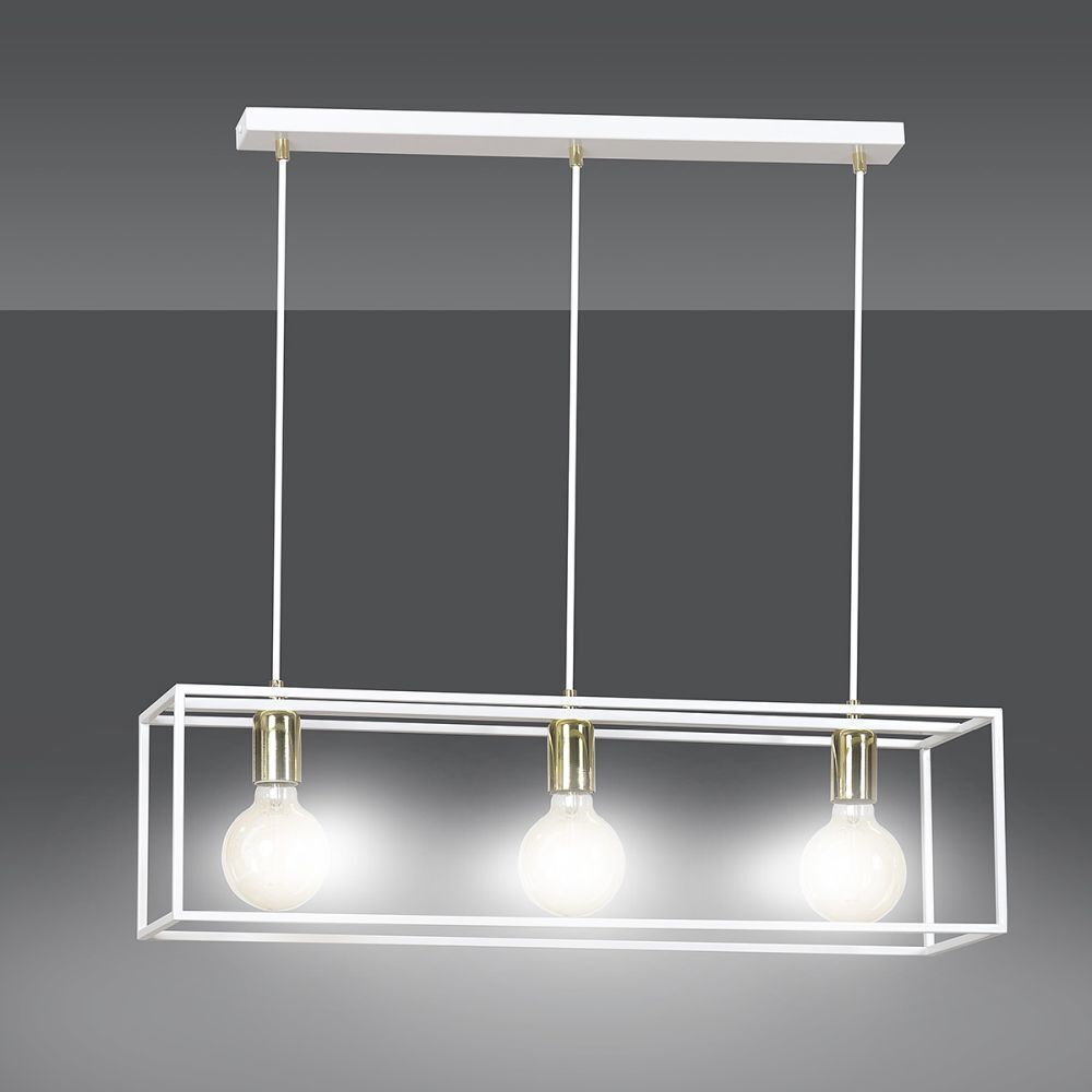 Lampe à suspendre carrée rétro blanc réglable 3x E27 métal Leuchte, Kronleuchter, Lampe