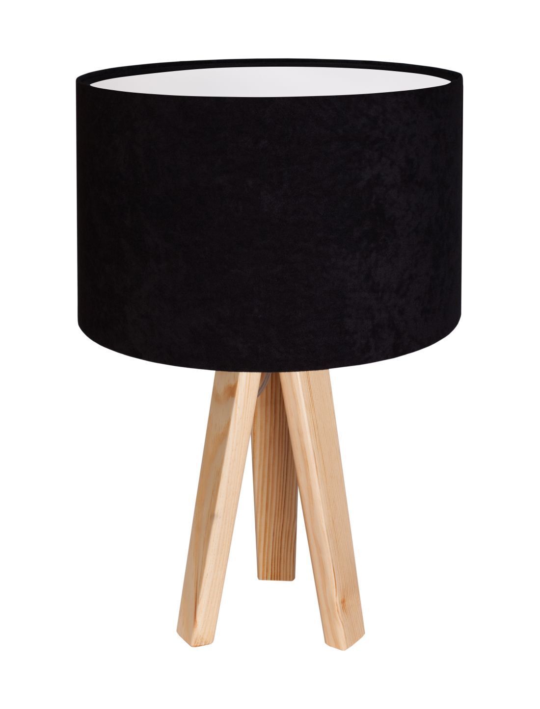 Lampe de table noir blanc bois tripode 46cm rétro