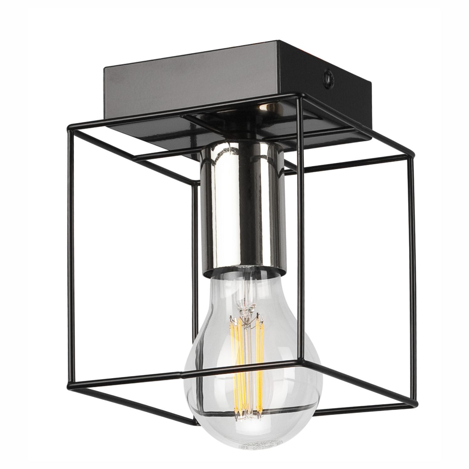 Plafonnier métal carré noir chrome L : 13 cm pour E27