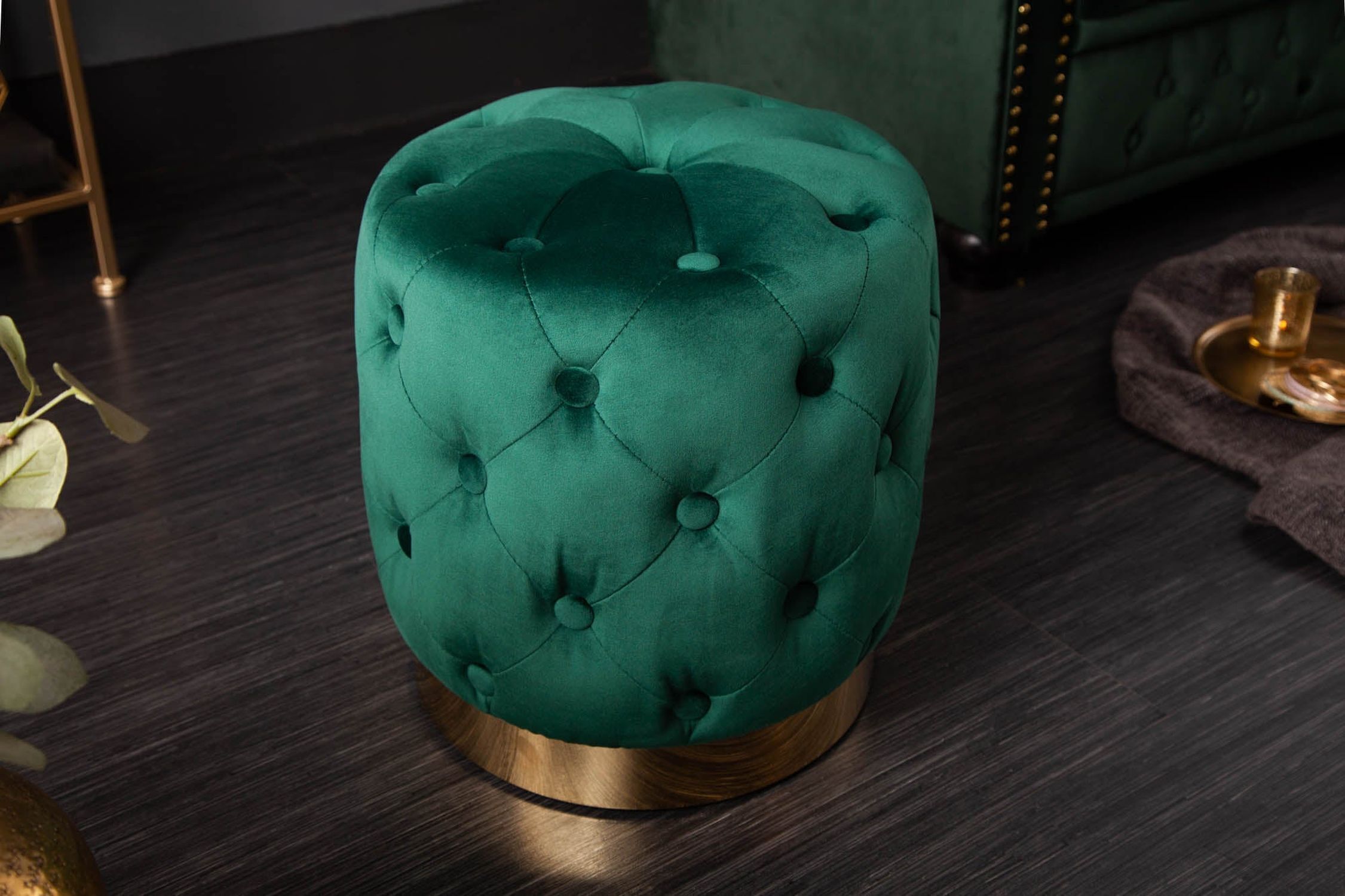 Pouf Vert Or Revêtement velours Ø 37 cm petit Chesterfield Moebel, Osmanisch