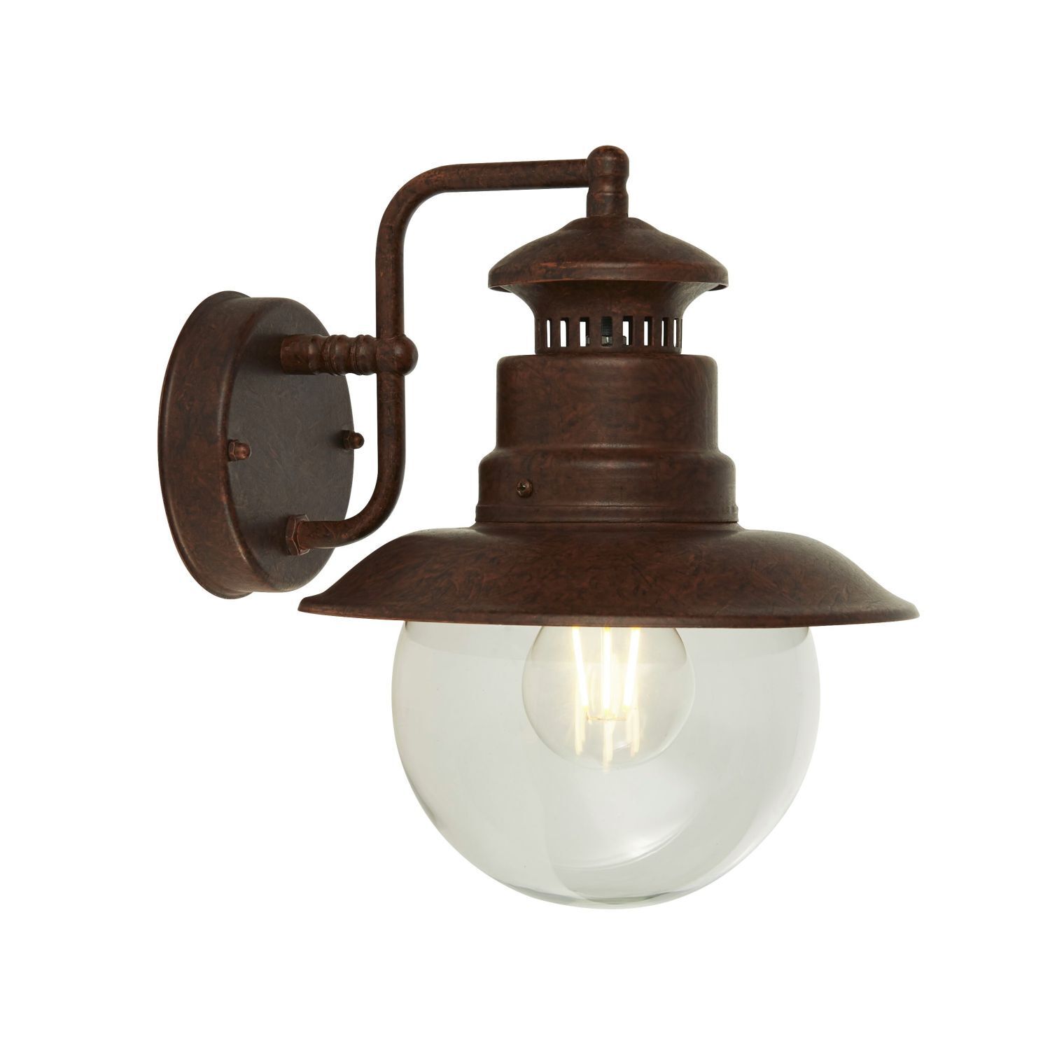 Lampe d'extérieur murale IP44 H : 27 cm E27 Marron Verre Métal Maritim