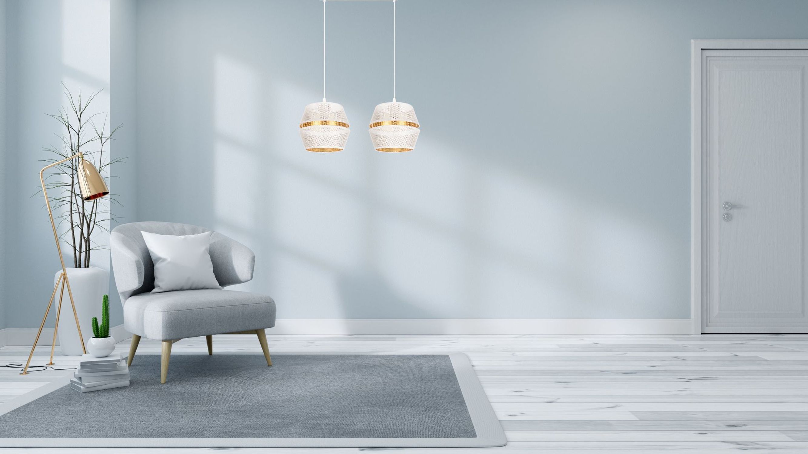 Hängeleuchte Metall Weiß Gold E27 50 cm lang 2-flammig Lampe, Dekoration für Zuhause, Innenarchitektur, Pflanze, Fußboden