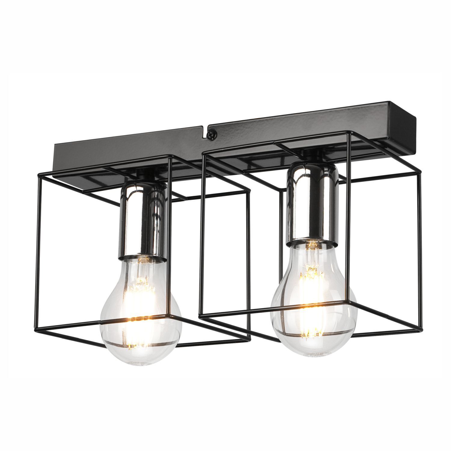 Plafonnier noir chrome 2 flammes E27 métal Moderne