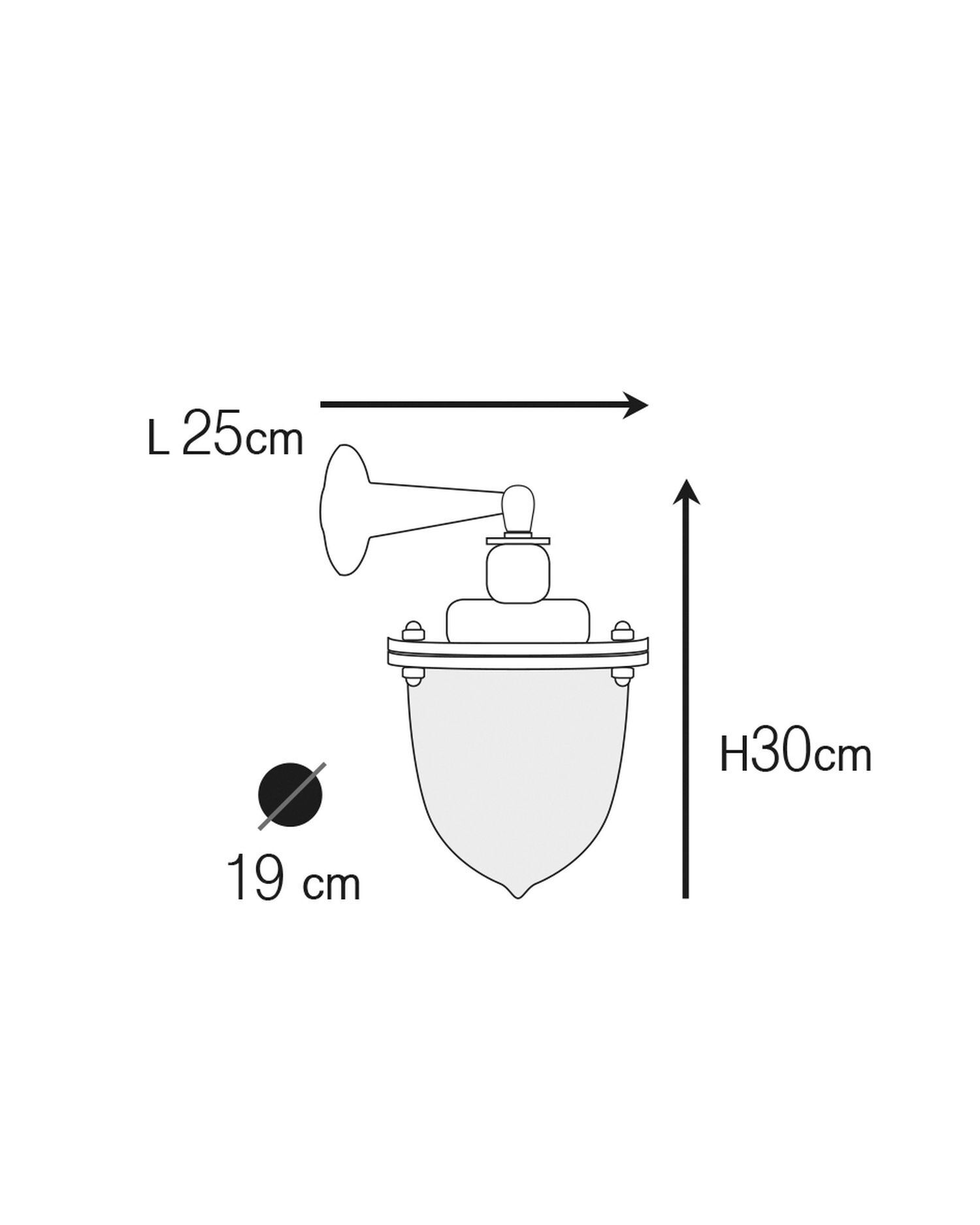 Applique extérieure laiton véritable verre hauteur 30 cm IP64 E27