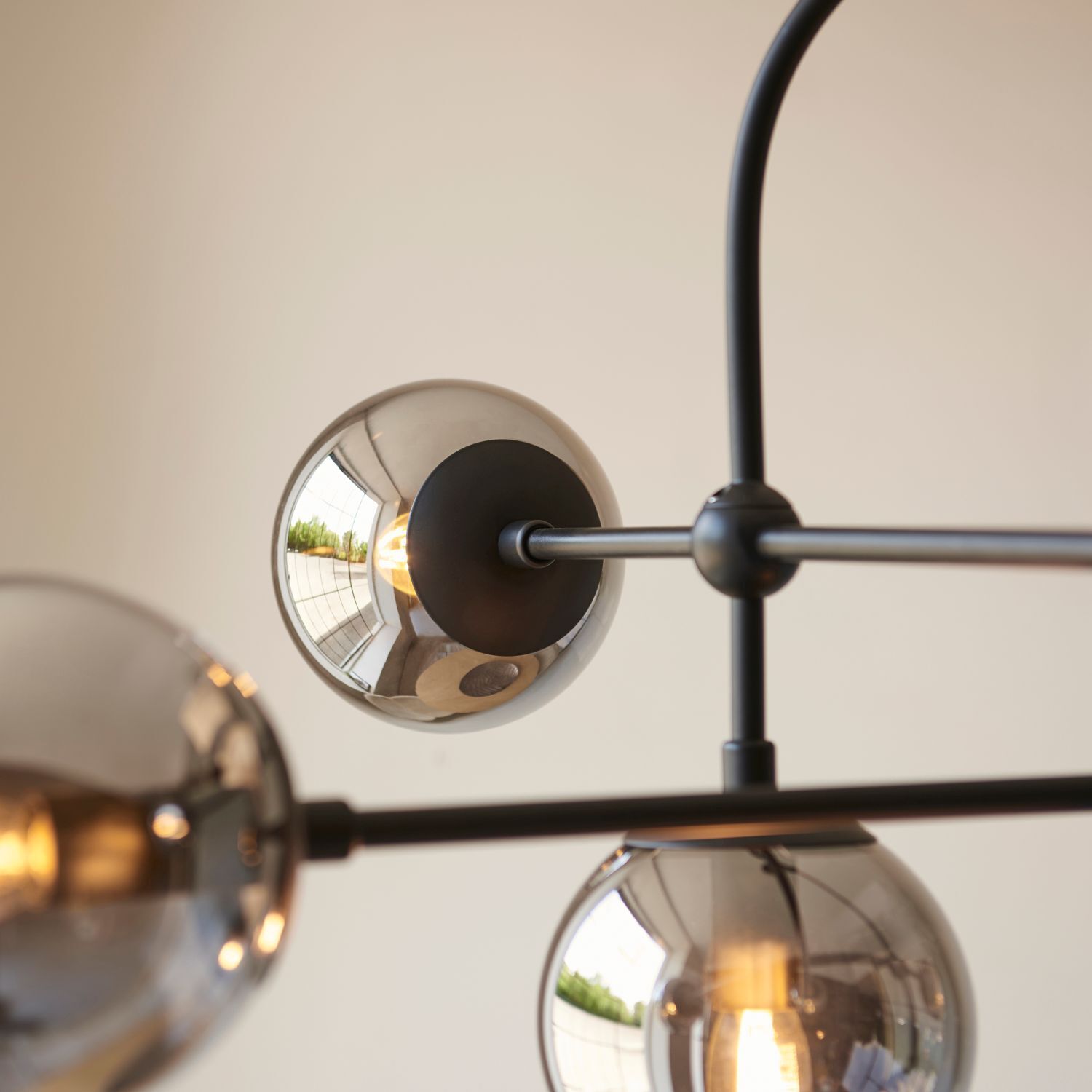 Lampe de plafonnier verre fumé métal sphère abat-jour L : 86 cm 6x E14