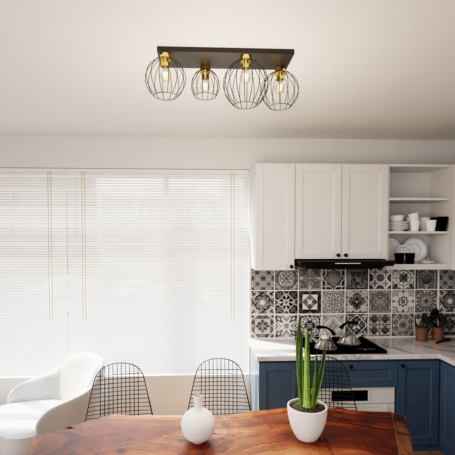 küche, lampe, pendellicht, kachelrückwand, schrank
