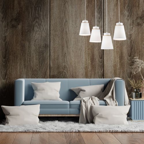Suspension Blanc Bois Tissu Métal 4-flmg Lampe