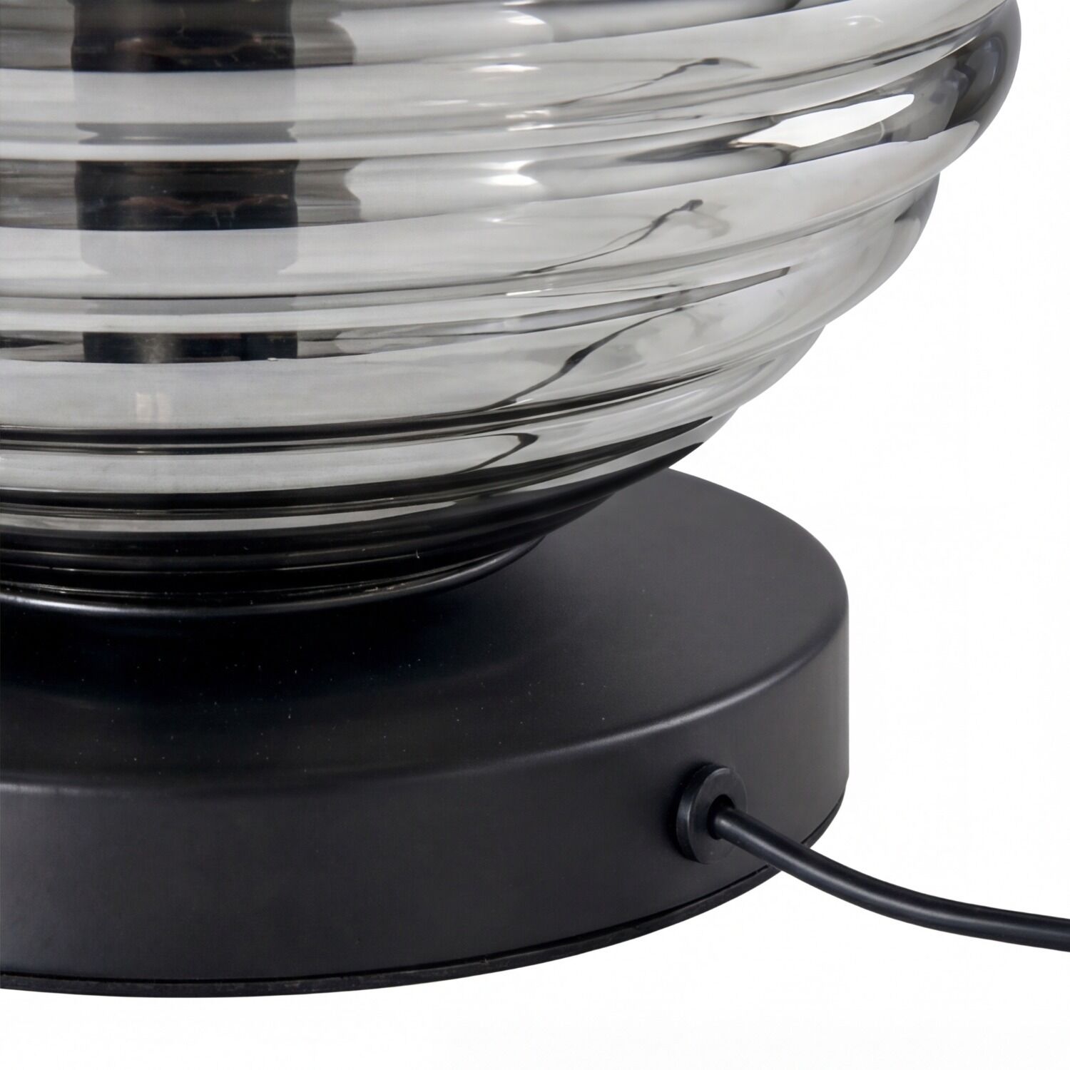 Tischleuchte Rauchglas Metall Schwarz E27 28 cm Ø32 cm lampe, glasbehälter, schwarzer sockel, kabel, modern