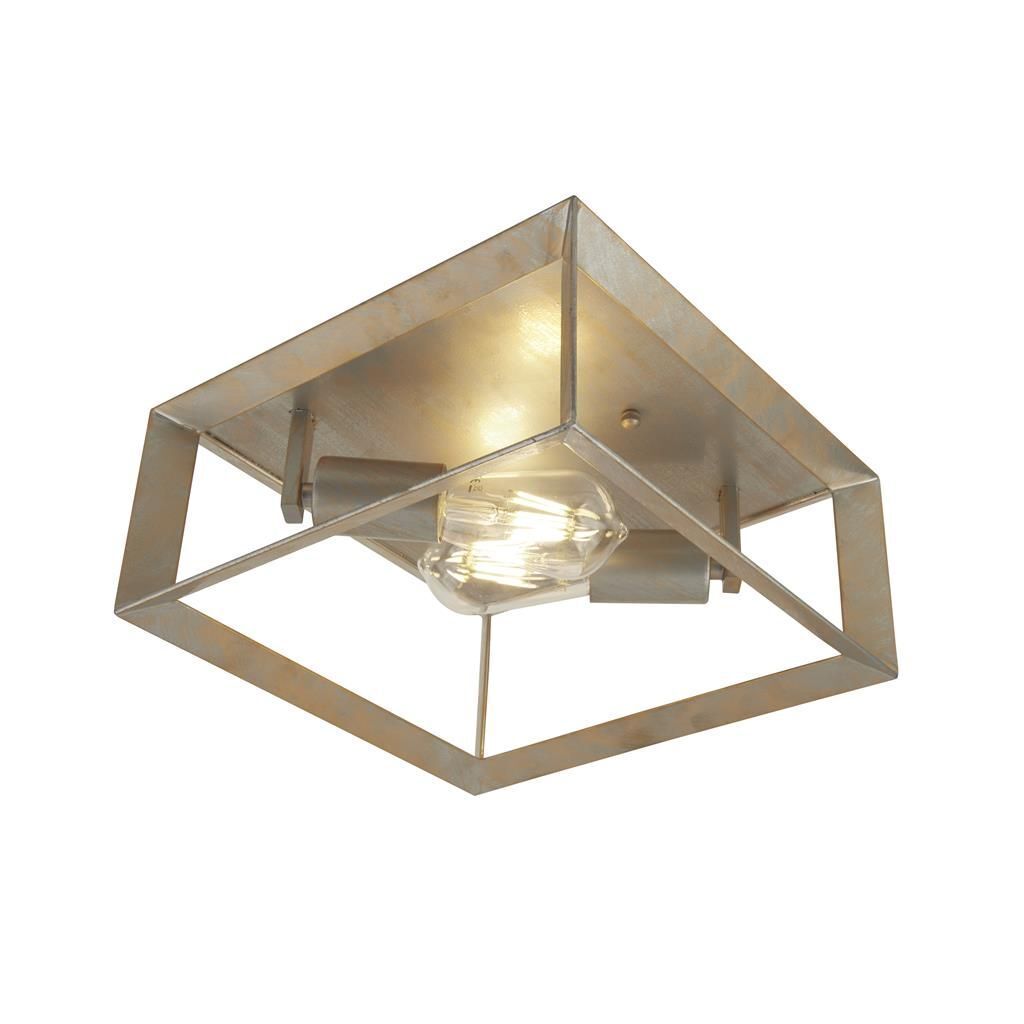 Plafonnier carré L : 30 cm en argent-or 2x E27 métal