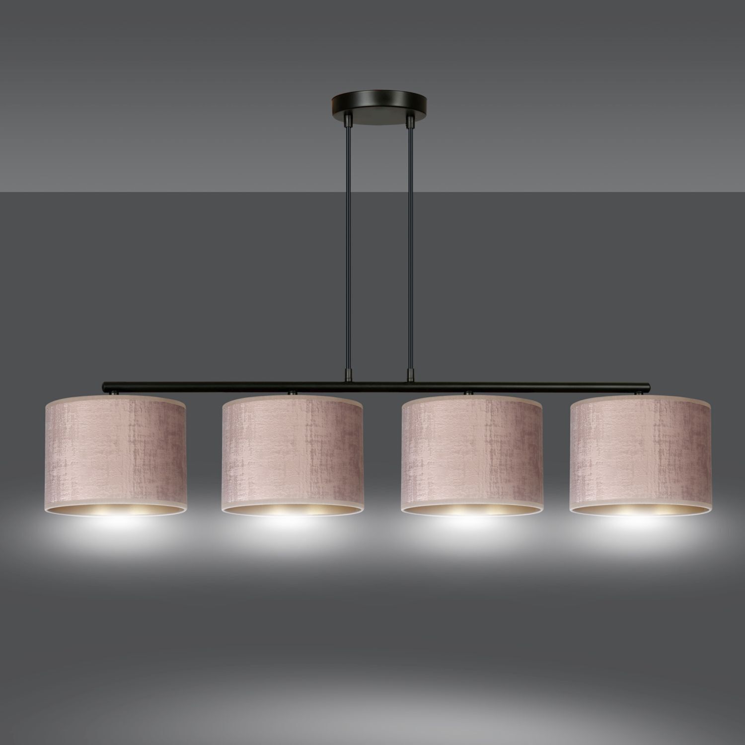 Lampe à suspendre 4 flammes L : 97 cm Métal Tissu Rose Or E27