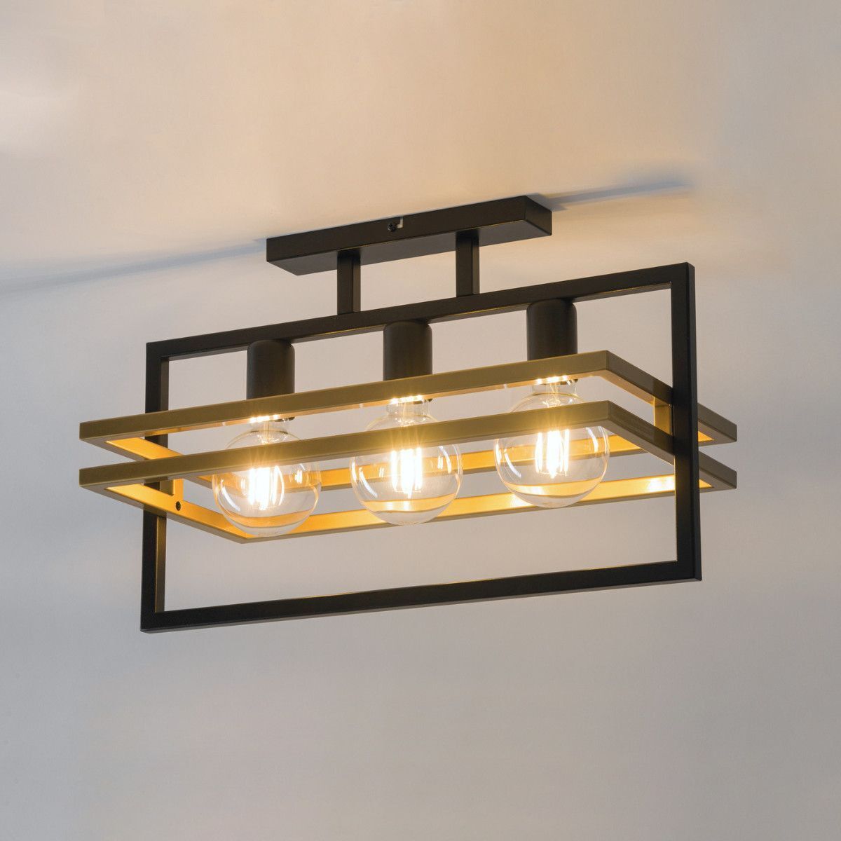 Plafonnier design 3 flammes E27 or noir