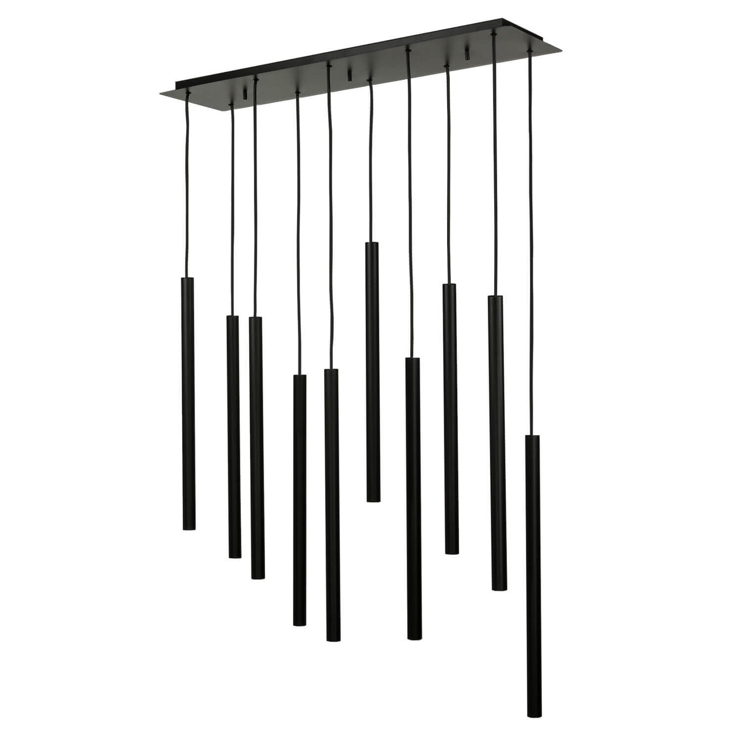 pendant lights, hängende Leuchten, schwarze Stäbe, modernes Leuchtenstück, Deckenmontage