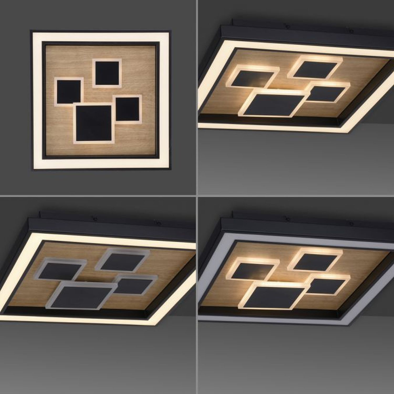 LED Deckenleuchte Holz Schwarz Serienschalter L:48 cm