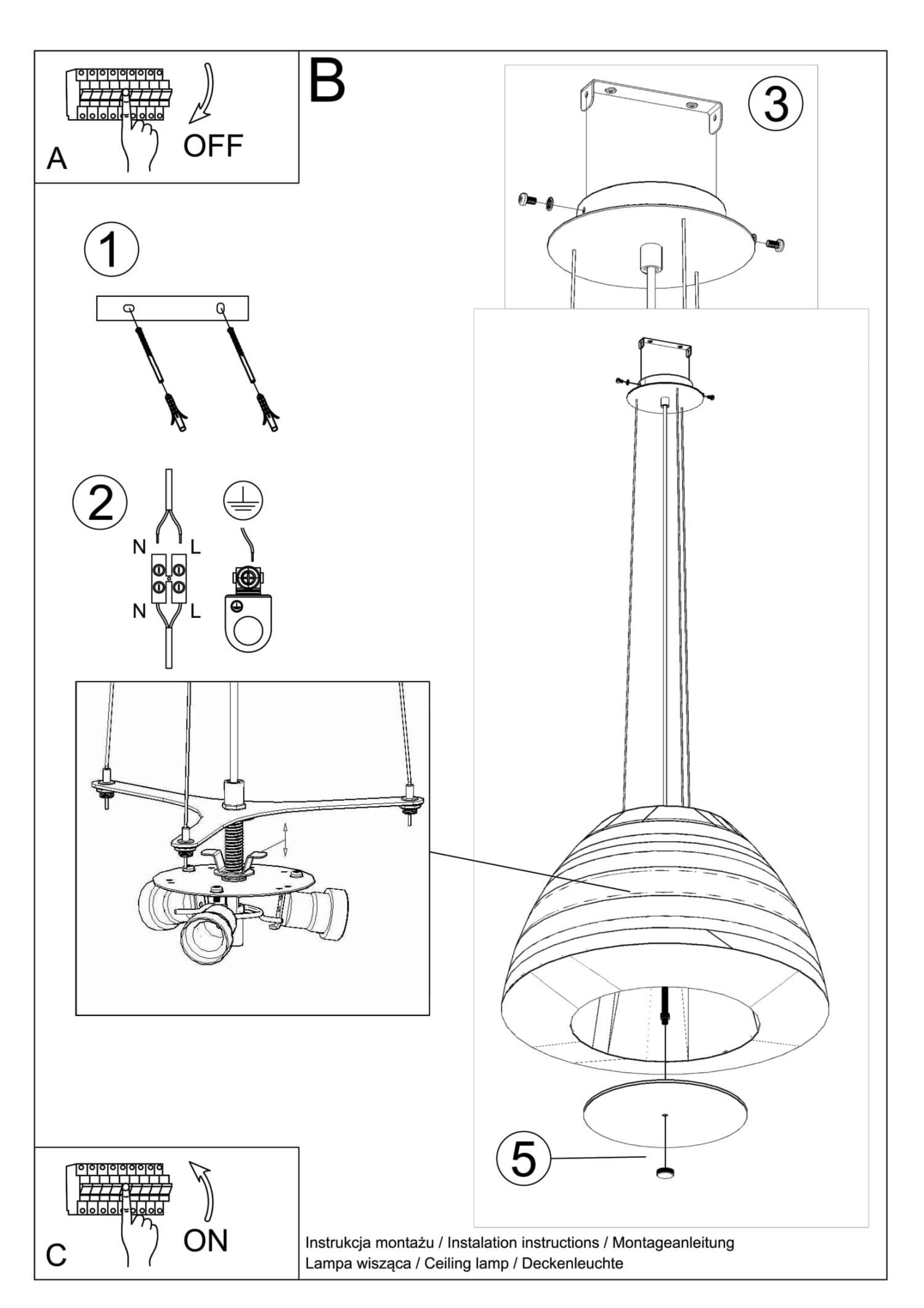 Suspension Blanc Tissu Verre Ø 60 cm grand 3x E27 DIYA