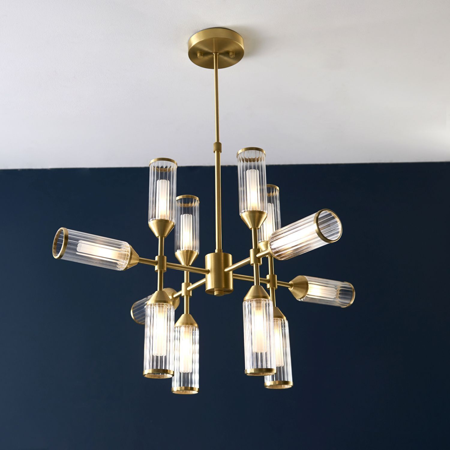 Lampe de plafonnier grande métal verre L : 73,5 cm en laiton pour 12x G9